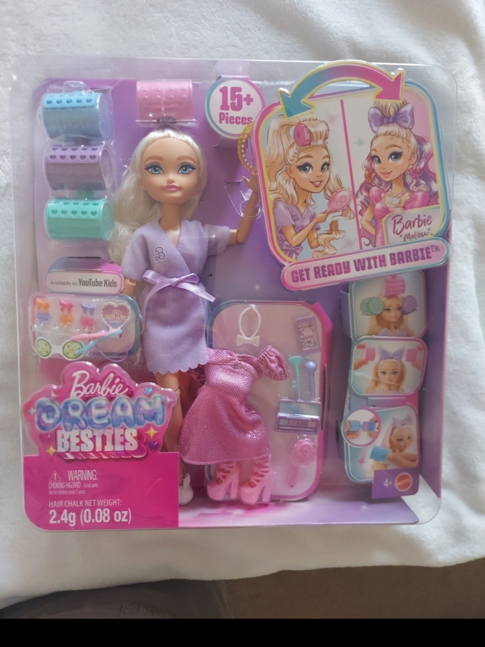 Barbie Dream Besties Doll in Lavender Robe with Pink Accessories